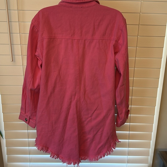 J. NNA Hot Pink Distressed Denim Shirt Shacket - Picture 2 of 3